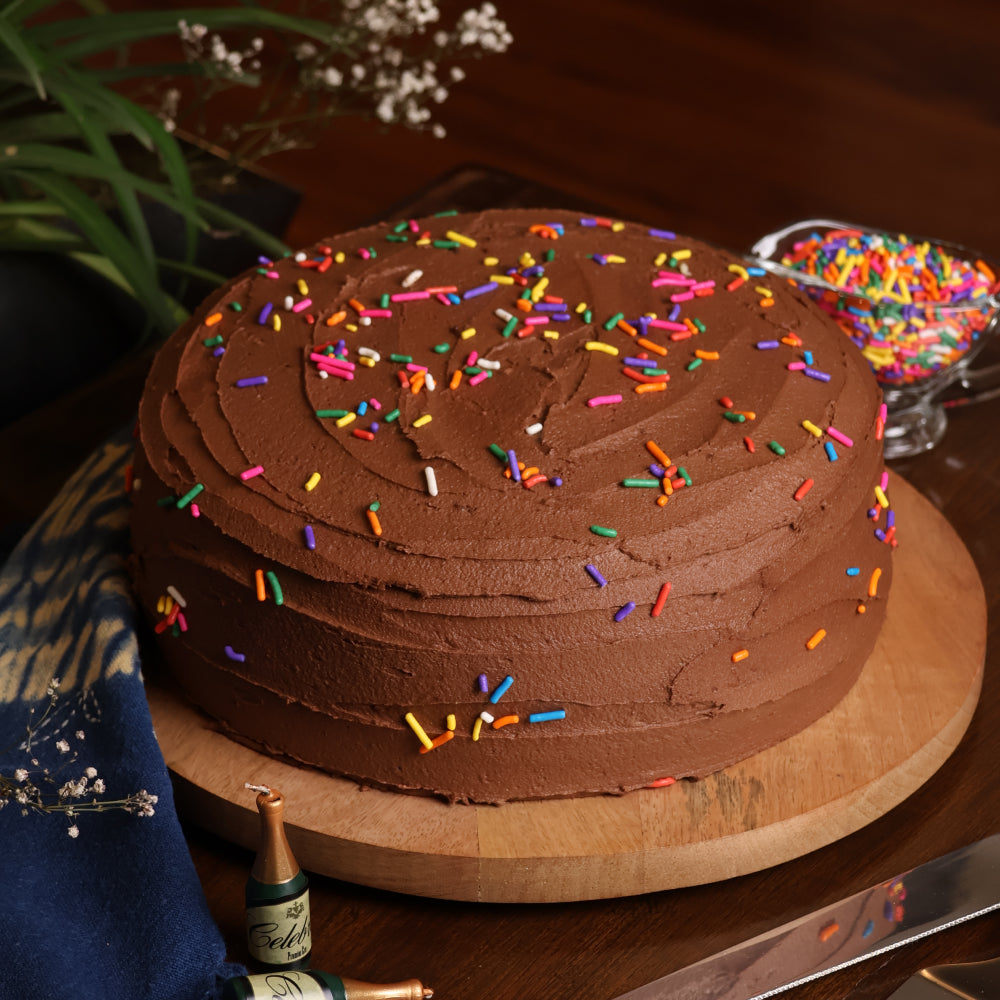 Chocolate Cake With Buttercream Frosting & Sprinkles