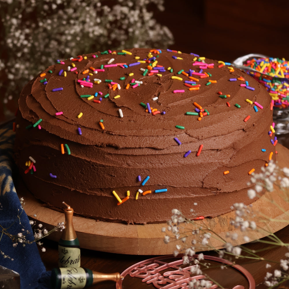 Chocolate Cake With Buttercream Frosting & Sprinkles